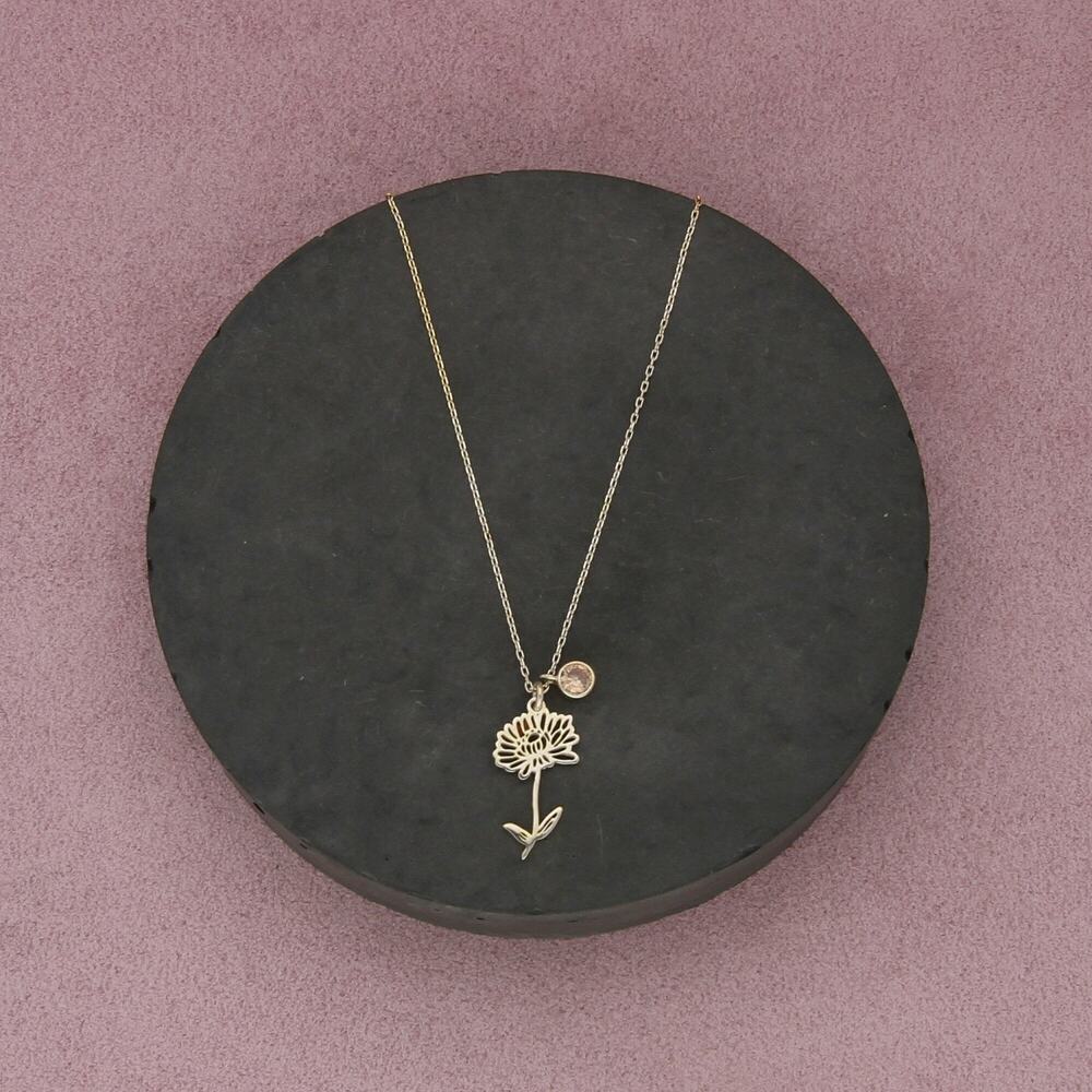 sterling silver gold plate cz flower necklace size 16.5-18.5in